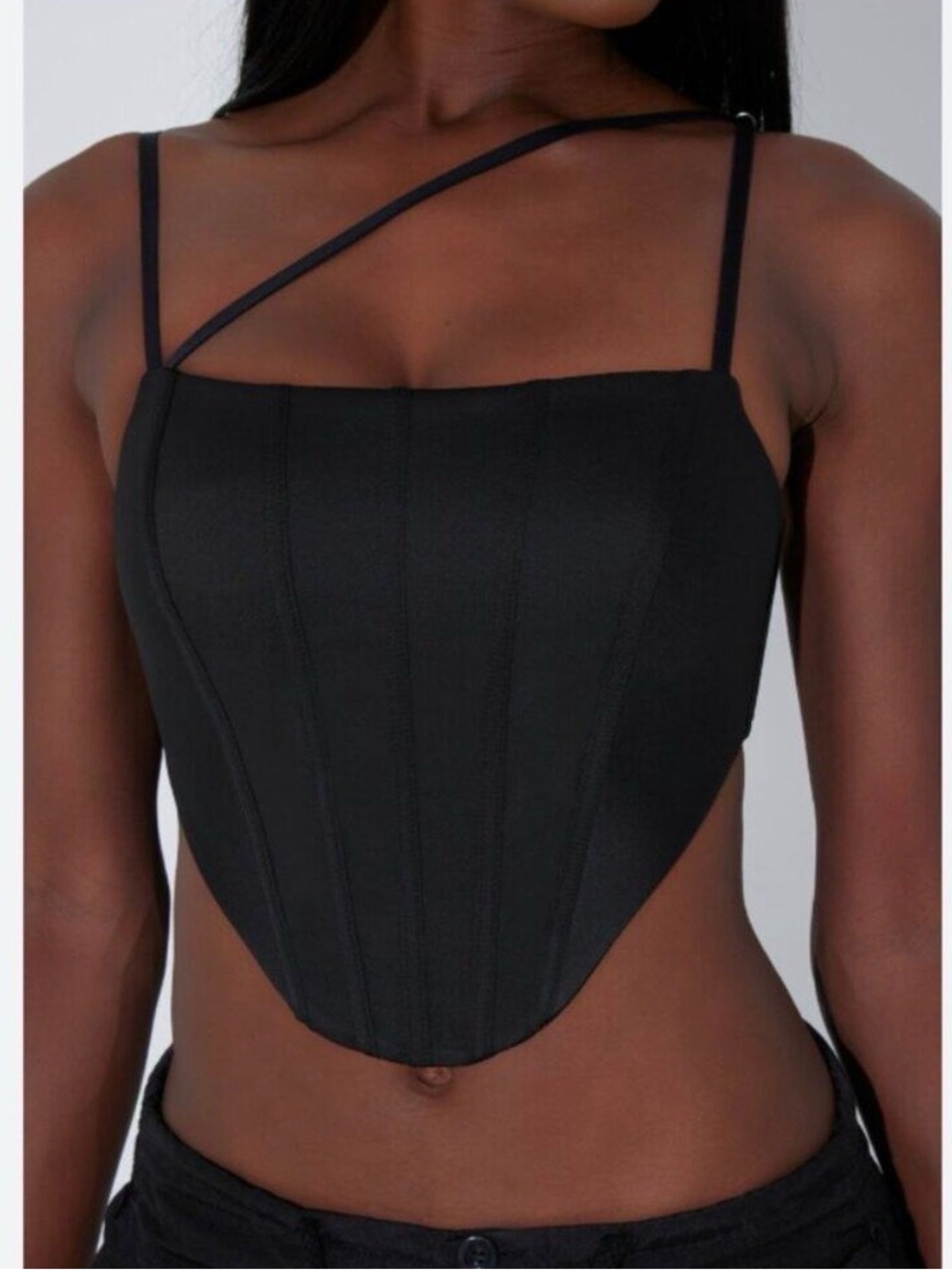 Black Asymmetric Strappy Corset Top